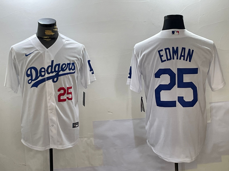 Men's Los Angeles Dodgers Tommy Edman #25 White Home Replica Player Jersey1 baseball jersey product view 1