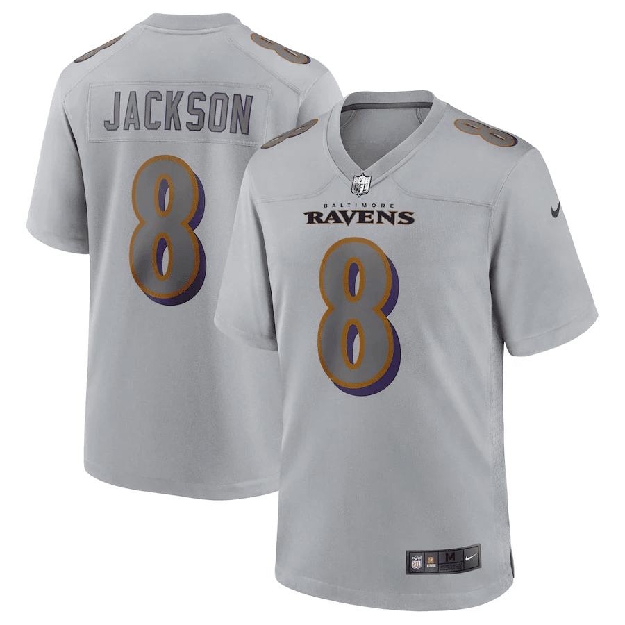 Lamar Jackson 8 Baltimore Ravens Men Atmosphere Fashion Game Jersey - Gray football jersey product view 1