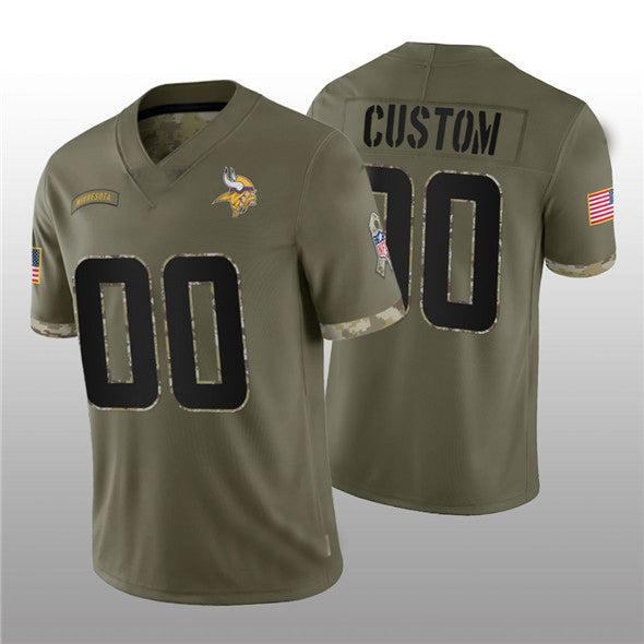 Custom1 Minnesota Vikings ACTIVE PLAYER 2022 Olive Salute To Service Limited Stitched Jersey1 Football Jersey1 football jersey product view 1