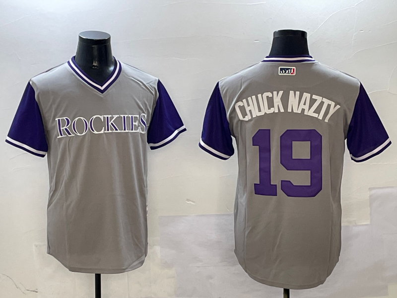 Men's Colorado Rockies Charlie Blackmon #19 Gray Replica Player Jersey baseball jersey product view 1