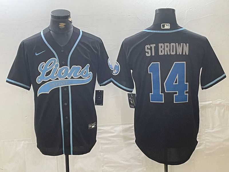 Men's Detroit Lions Amon-Ra St. Brown #14 Black Player Jersey1 football jersey product view 1
