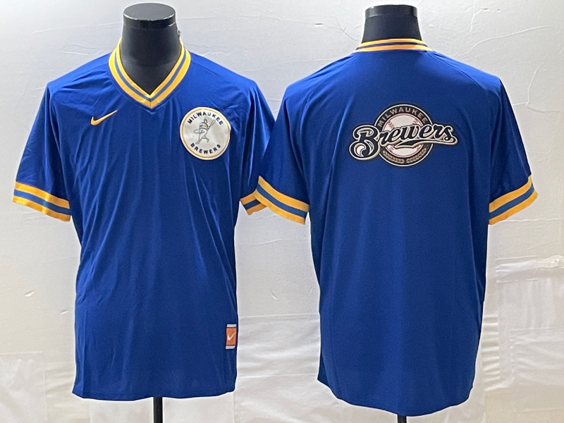 Men's Milwaukee Brewers Blue Road Cooperstown Collection Team Jersey1 baseball jersey product view 1