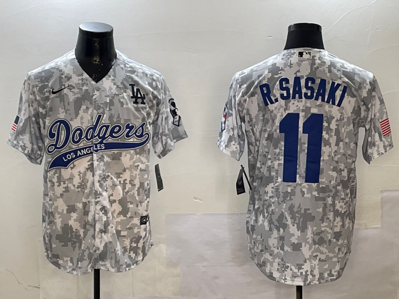 Men's Los Angeles Dodgers Roki Sasaki #11 Arctic Camo 2024 Salute to Service Limited Jersey1 baseball jersey product view 1