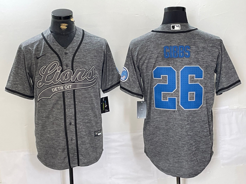 Men's Detroit Lions Jahmyr Gibbs #26 Gray Player Jersey1 football jersey product view 1