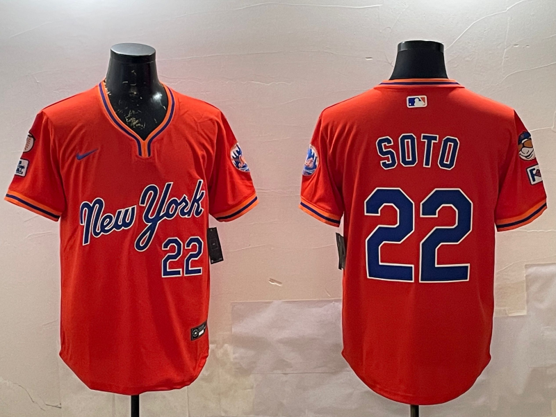Men's New York Mets Juan Soto #22 Orange Replica Player Jersey1 baseball jersey product view 1
