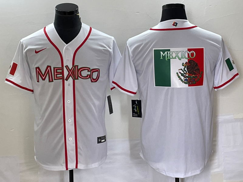 Men's 2023 World Baseball Classic Mexico White Jersey1 baseball jersey product view 1