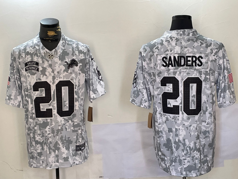 Men's Detroit Lions Barry Sanders #20 Arctic Camo 2024 Salute to Service Retired Player Limited Jersey1 football jersey product view 1