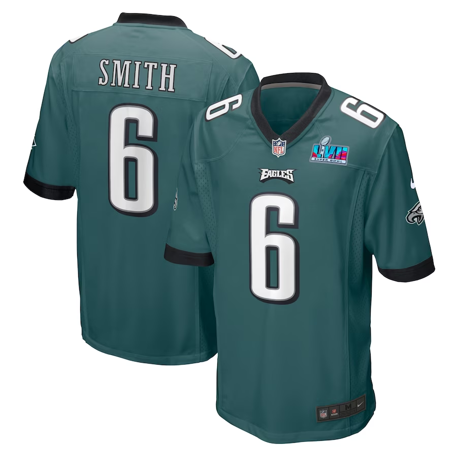 Men's Philadelphia Eagles DeVonta Smith #6 Midnight Green Super Bowl LVII Patch Game Jersey1 football jersey product view 1