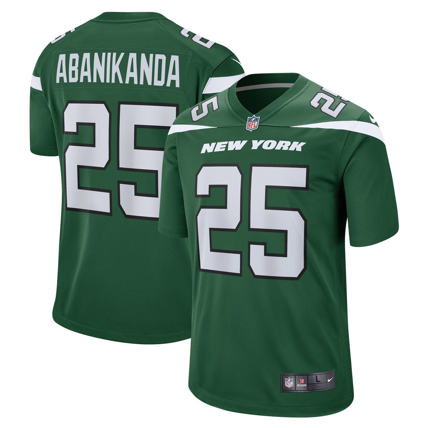 Israel Abanikanda New York Jets Nike Game Jersey - Gotham Green football jersey product view 1