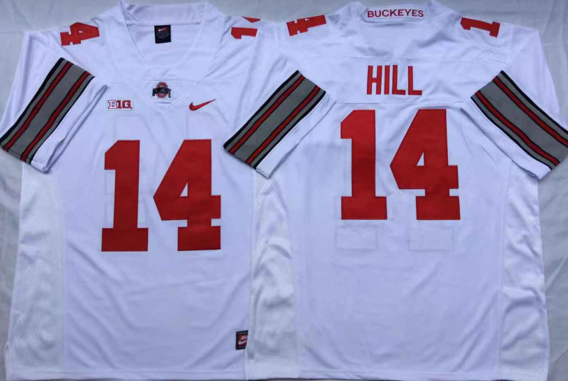 Men's Ohio State Buckeyes K.J. Hill #14 White Player Game Jersey sports jersey product view 1