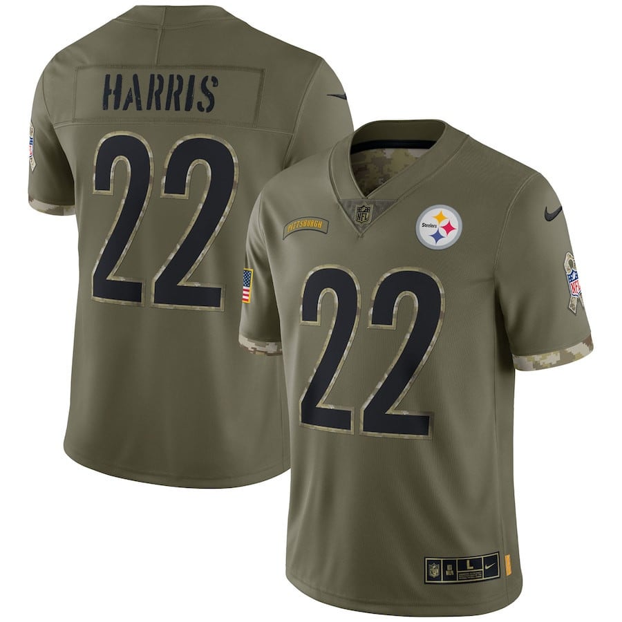 Najee Harris Pittsburgh Steelers 2022 Salute To Service Limited Jersey - Olive football jersey product view 1