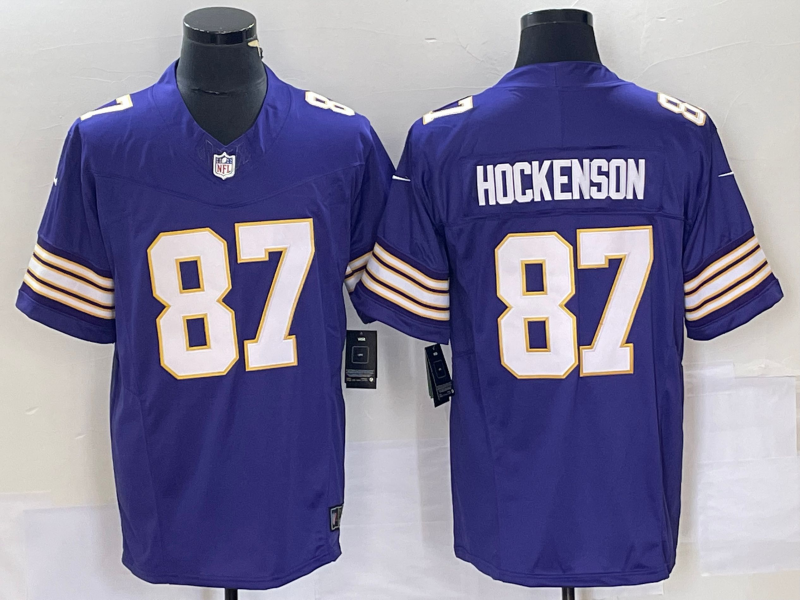 Men's Minnesota Vikings T.J. Hockenson #87 Purple Classic Player Jersey1 football jersey product view 1