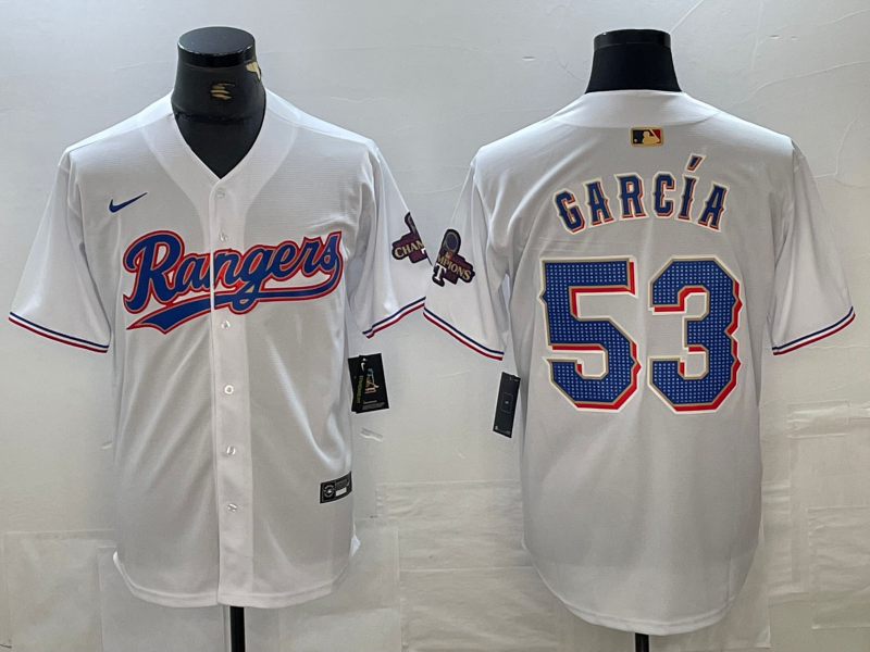 Men's Texas Rangers Adolis Garcia #53 White 2024 Gold Collection Limited Player Jersey1 baseball jersey product view 1