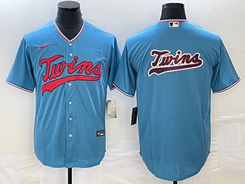 Men's Minnesota Twins Blue Replica Player Logo Jersey1 baseball jersey product view 1