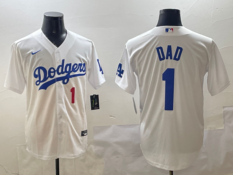 Men's Los Angeles Dodgers White #1 Dad Home Replica Player Jersey baseball jersey product view 1