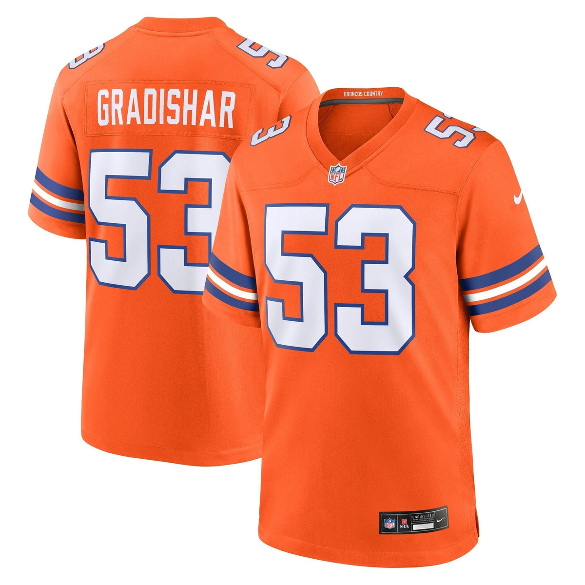 Randy Gradishar Denver Broncos Nike Mile High Collection 1977 Throwback Retired Game Jersey - Orange football jersey product view 1