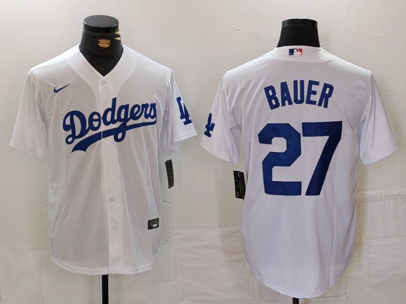 Men's Los Angeles Dodgers Trevor Bauer #27 White Home Replica Player Jersey1 baseball jersey product view 1