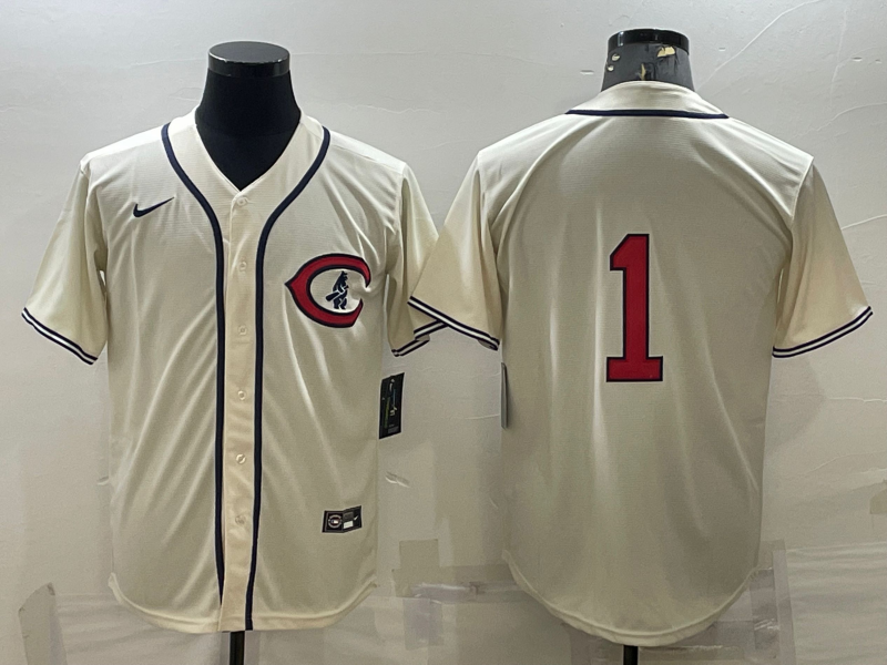 Men's Chicago Cubs Kosuke Fukudome #1 Cream Player Name Jersey1 baseball jersey product view 1