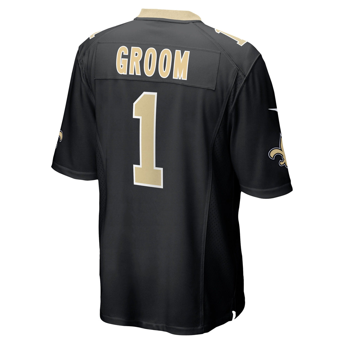 Number 1 Groom New Orleans Saints Nike Game Jersey - Black football jersey product view 3