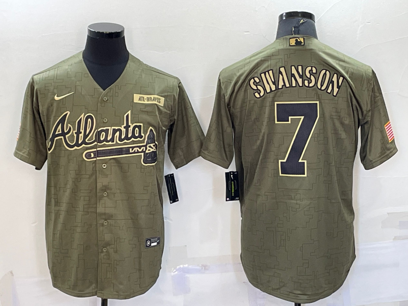Men's Atlanta Braves Dansby Swanson #7 Brown Replica Player Jersey1 baseball jersey product view 1