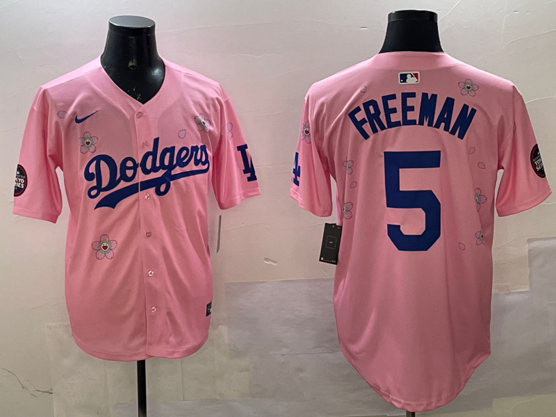 Men's Los Angeles Dodgers Freddie Freeman #5 Pink Alternate Replica Player Jersey1 baseball jersey product view 1