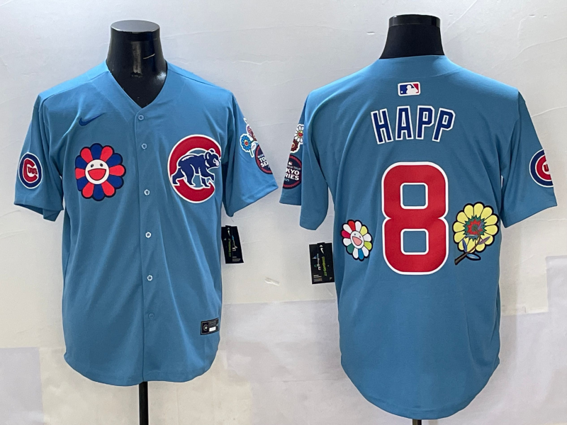 Men's Chicago Cubs Ian Happ #8 Light Blue Player Jersey baseball jersey product view 1