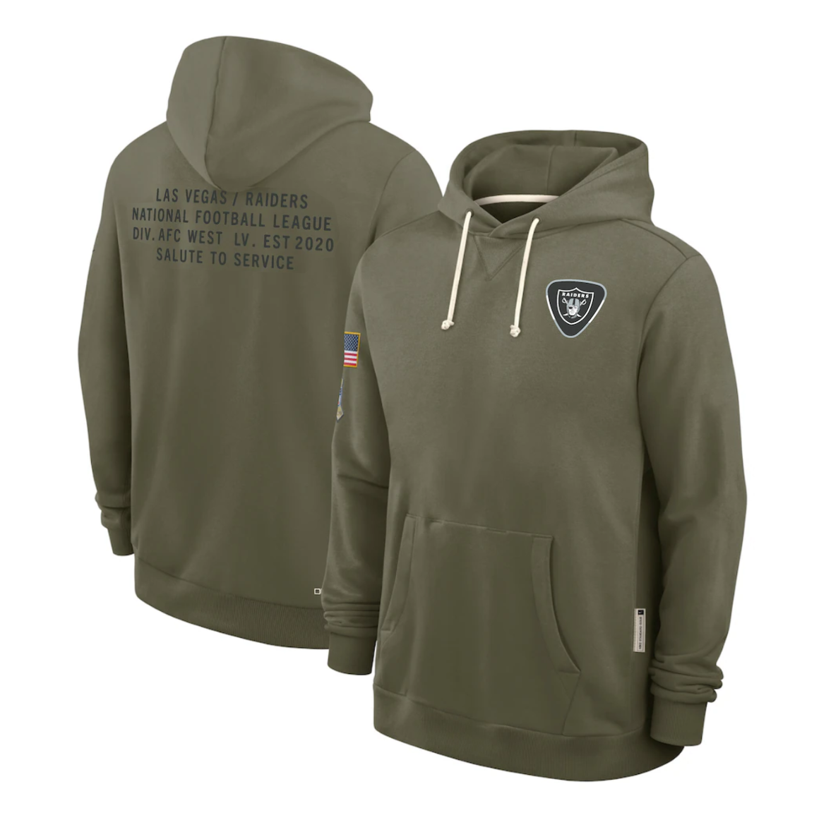 Men's Las Vegas Raiders Olive 2025 Salute to Service Sideline Standard Issue Dri-FIT Hoodie football jersey product view 1