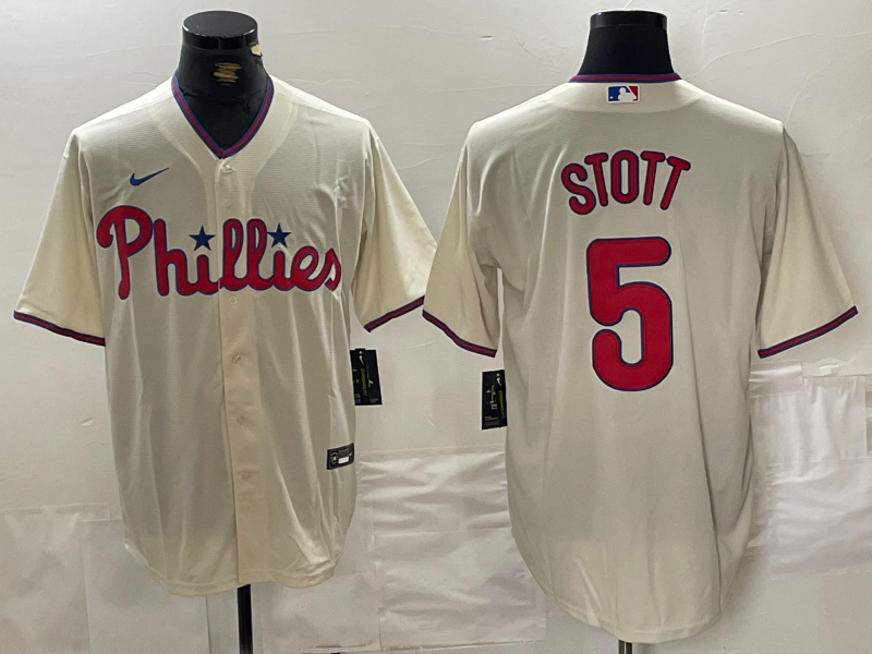 Men's Philadelphia Phillies Bryson Stott #5 Cream Replica Player Jersey baseball jersey product view 1