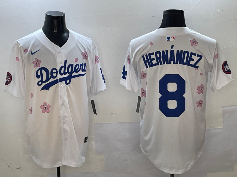 Men's Los Angeles Dodgers Enrique Hernandez #8 White Alternate Replica Player Jersey1 baseball jersey product view 1