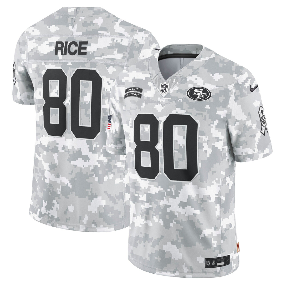 Jerry Rice San Francisco 49ers Nike 2024 Salute to Service Retired Limited Jersey - Arctic Camo football jersey product view 1