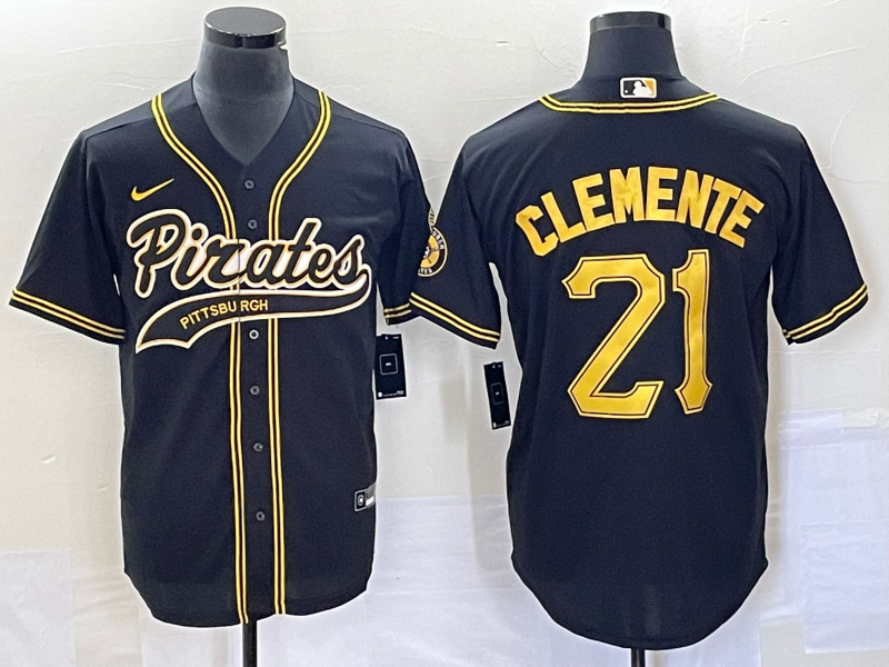 Men's Pittsburgh Pirates Roberto Clemente #21 Black Replica Team Jersey1 Joint Edition baseball jersey product view 1