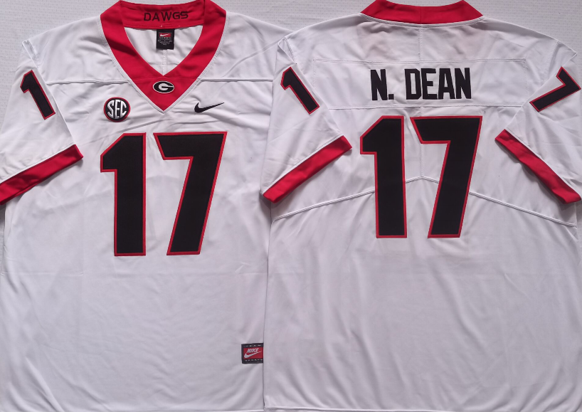 Men's Georgia Bulldogs Nakobe Dean #17 White Player Game Jersey sports jersey product view 1