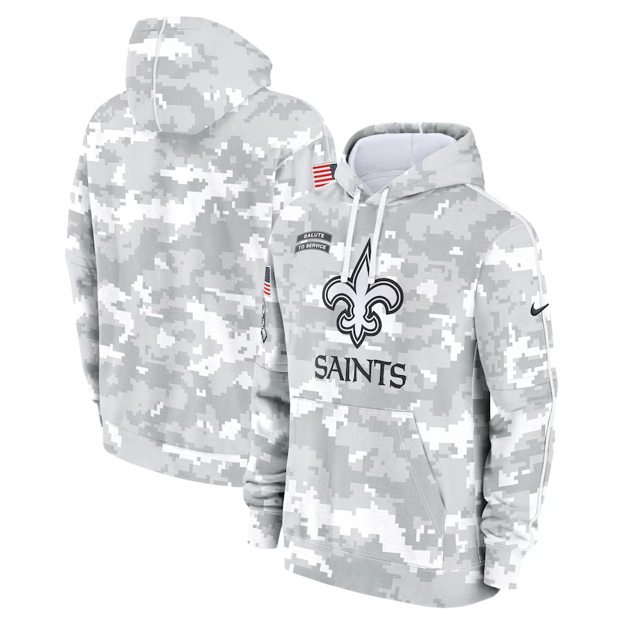 Men's New Orleans Saints Arctic Camo 2024 Salute to Service Club Fleece Pullover Hoodie1 football jersey product view 1