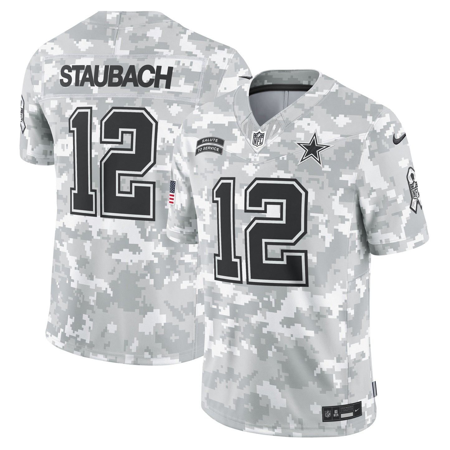 Roger Staubach Dallas Cowboys Nike 2024 Salute to Service Retired Limited Jersey - Arctic Camo football jersey product view 1