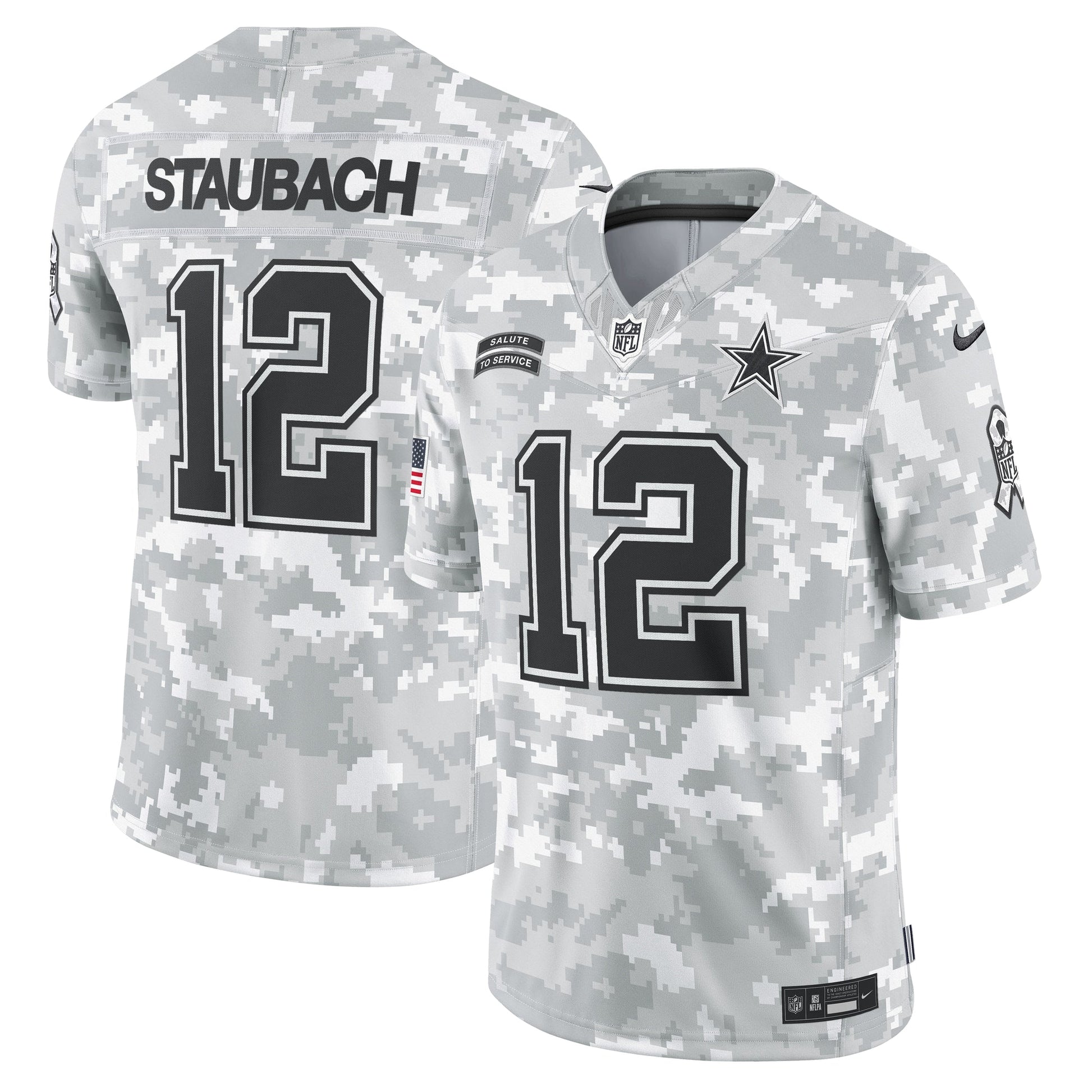 Roger Staubach Dallas Cowboys Nike 2024 Salute to Service Retired Limited Jersey - Arctic Camo football jersey product view 1
