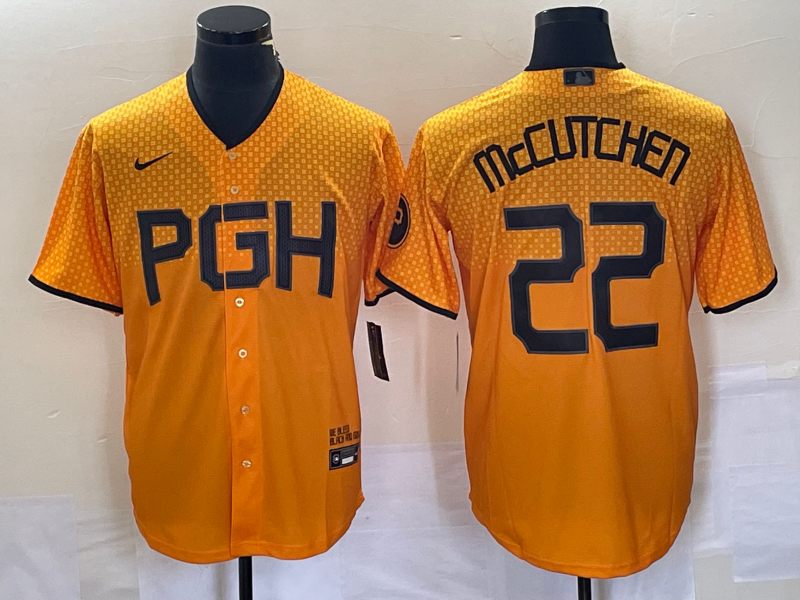 Men's Pittsburgh Pirates Andrew McCutchen #22 Gold 2023 City Connect Replica Player Jersey baseball jersey product view 1