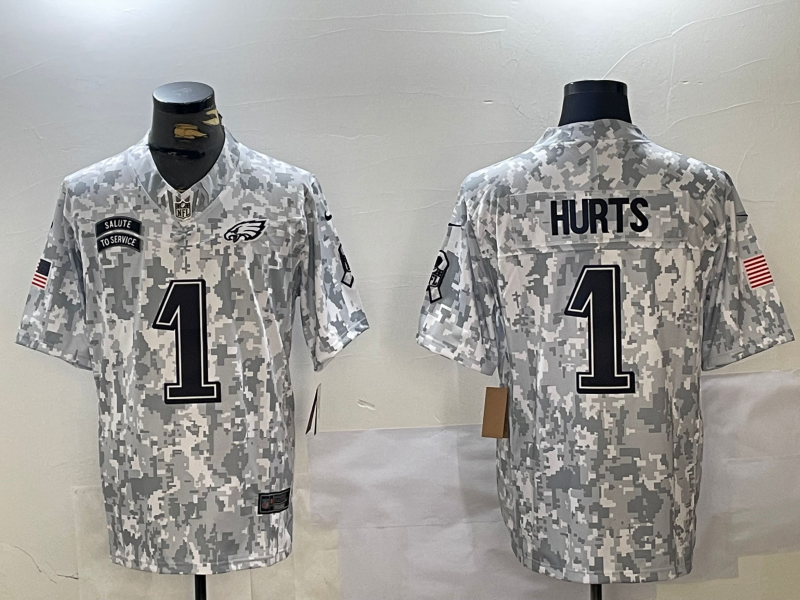 Men's Philadelphia Eagles Jalen Hurts #1 Arctic Camo 2024 Salute to Service Limited Jersey1 football jersey product view 1