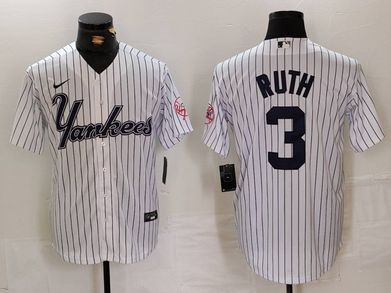 Men's New York Yankees Babe Ruth White Replica Player Jersey1 baseball jersey product view 1