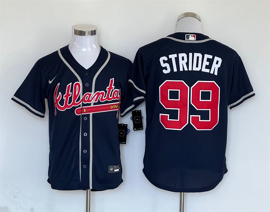 Men's Atlanta Braves Spencer Strider #99 Navy Alternate Replica Player Jersey1 baseball jersey product view 1