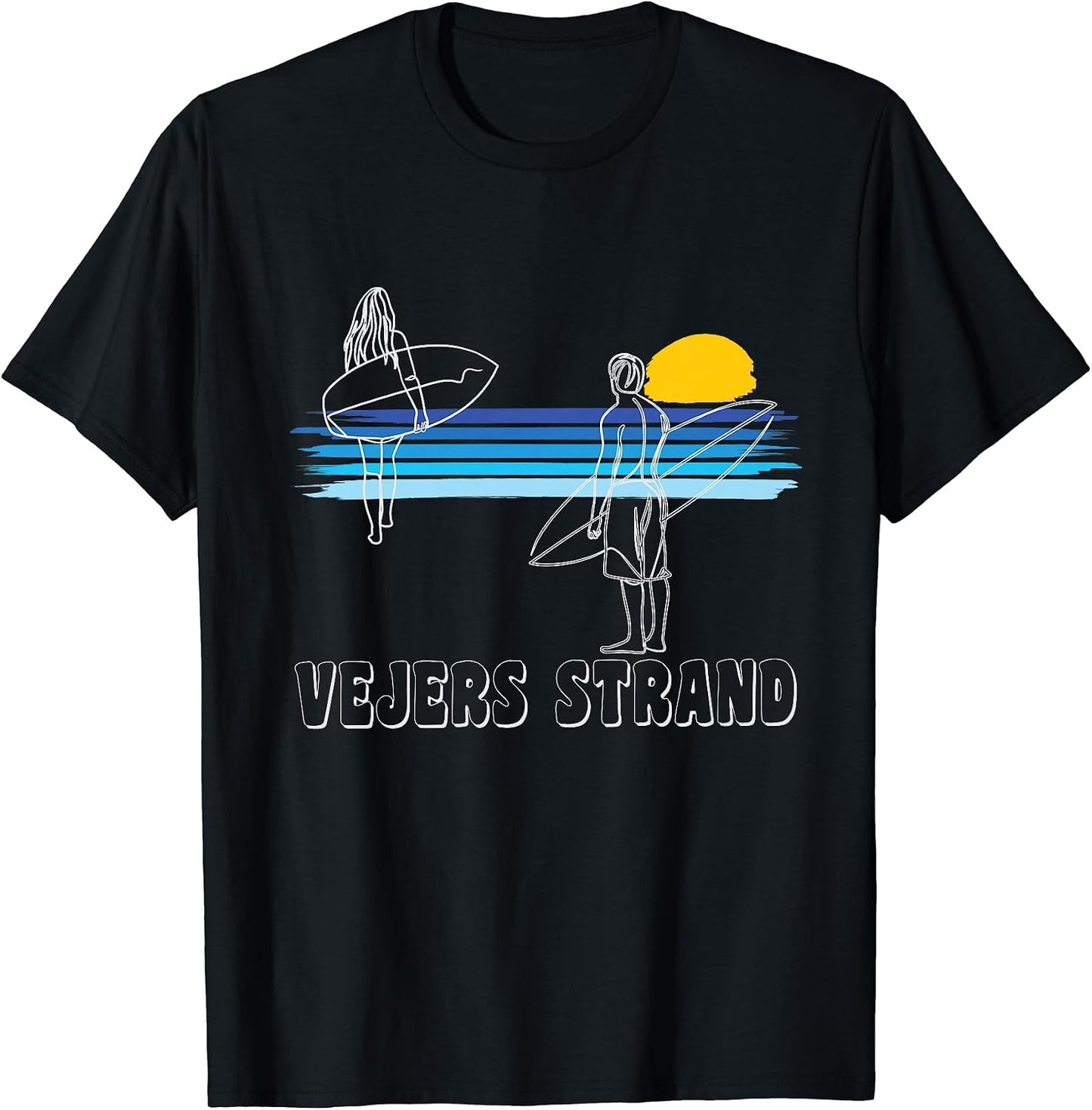 Surfers line art Surfing Vejers Strand - Adult & Kids T-Shirts, Sweatshirts & Hoodies apparel design preview 1