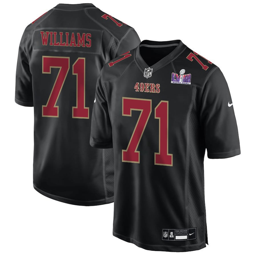 Trent Williams 71 San Francisco 49ers Super Bowl LVIII Patch Fashion Game Men Jersey - Carbon Black football jersey product view 1