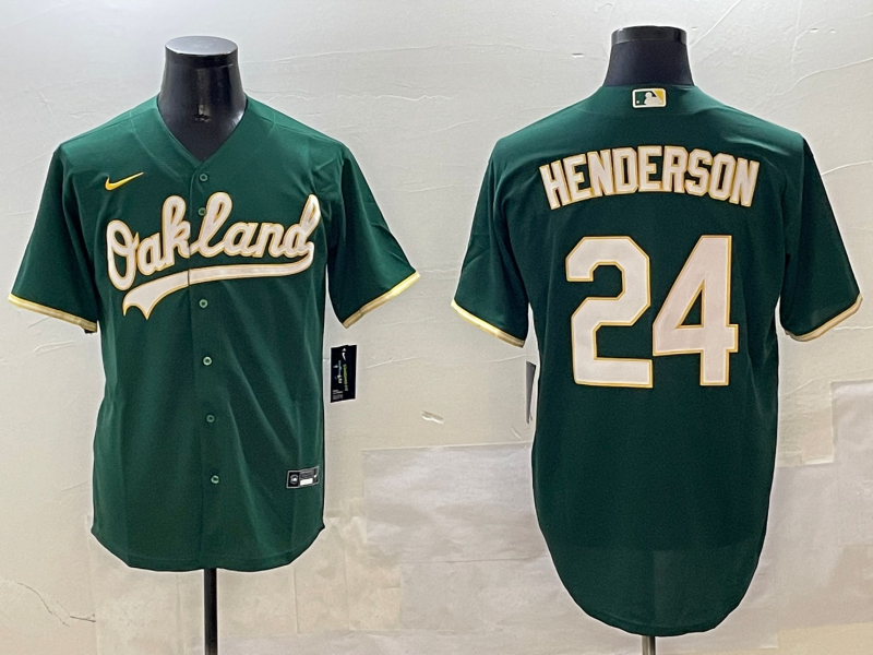 Men's Oakland Athletics Rickey Henderson #24 Green Replica Team Jersey1 baseball jersey product view 1