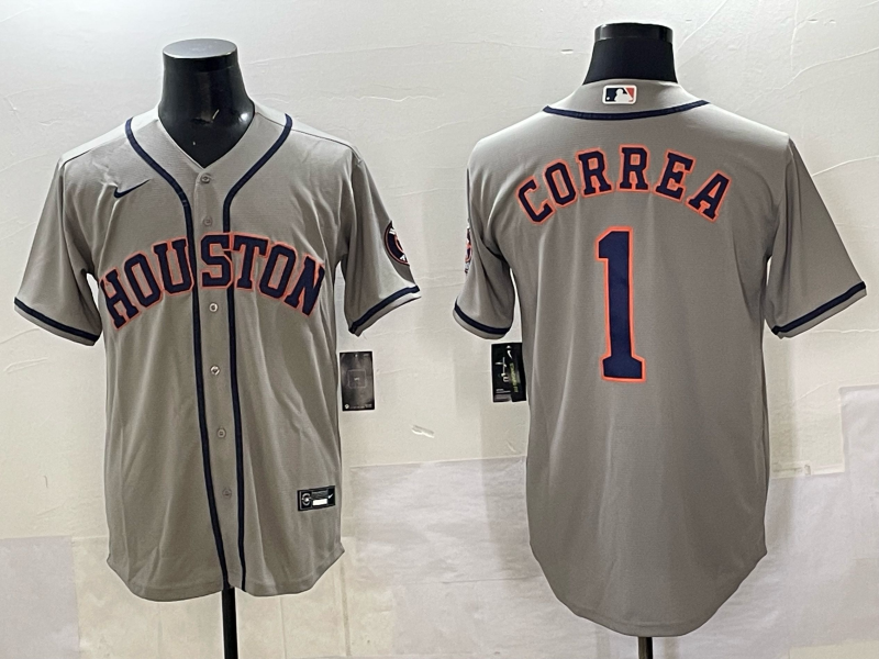 Men's Houston Astros Carlos Correa #1 Gray Replica Player Jersey baseball jersey product view 1