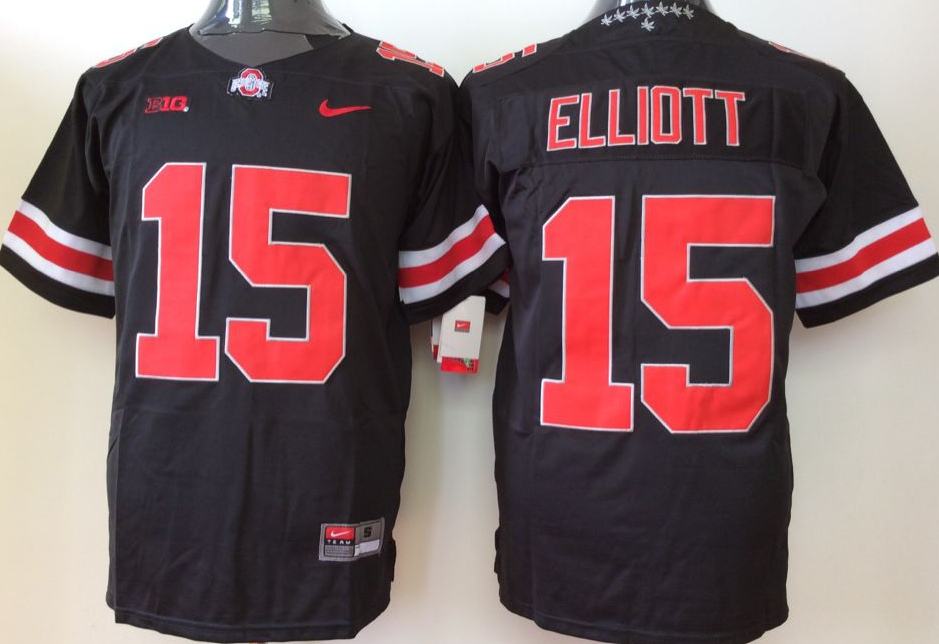 Men's Ohio State Buckeyes Ezekiel Elliott #15 Black Player Game Jersey sports jersey product view 1