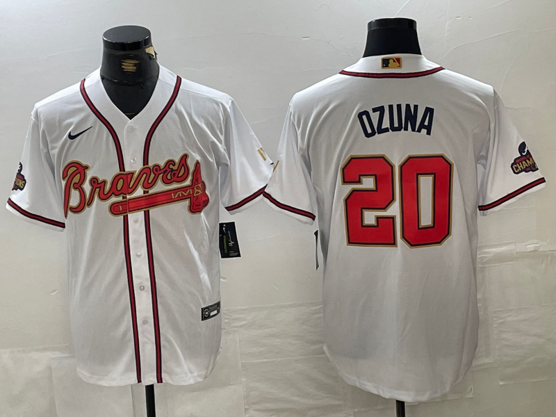 Men's Atlanta Braves Marcell Ozuna #20 White Limited Player Jersey1 baseball jersey product view 1