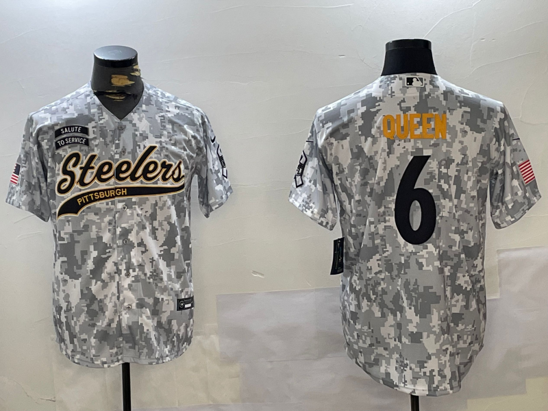 Men's Pittsburgh Steelers Patrick Queen #6 Arctic Camo 2024 Salute to Service Player Jersey1 football jersey product view 1