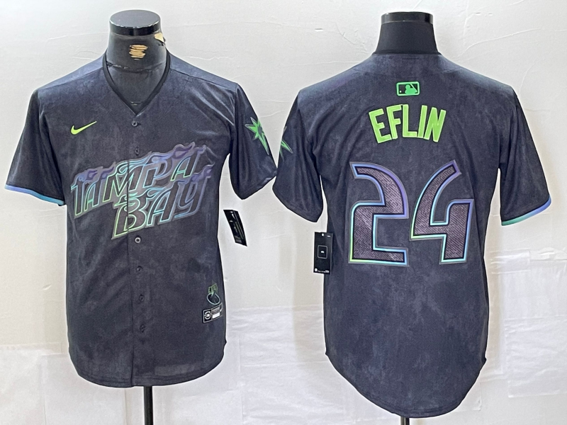 Men's Tampa Bay Rays Zach Eflin #24 Charcoal 2024 City Connect Limited Player Jersey1 baseball jersey product view 1