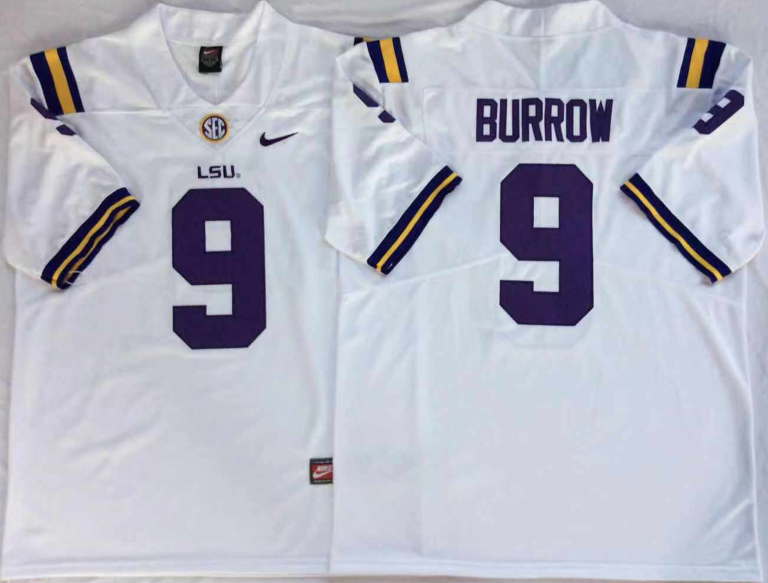 Men's LSU Tigers Joe Burrow #9 White Player Game Jersey sports jersey product view 1