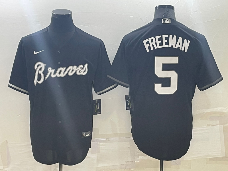 Men's Atlanta Braves Freedie Freeman #5 Black Replica Baseball Jersey1 baseball jersey product view 1