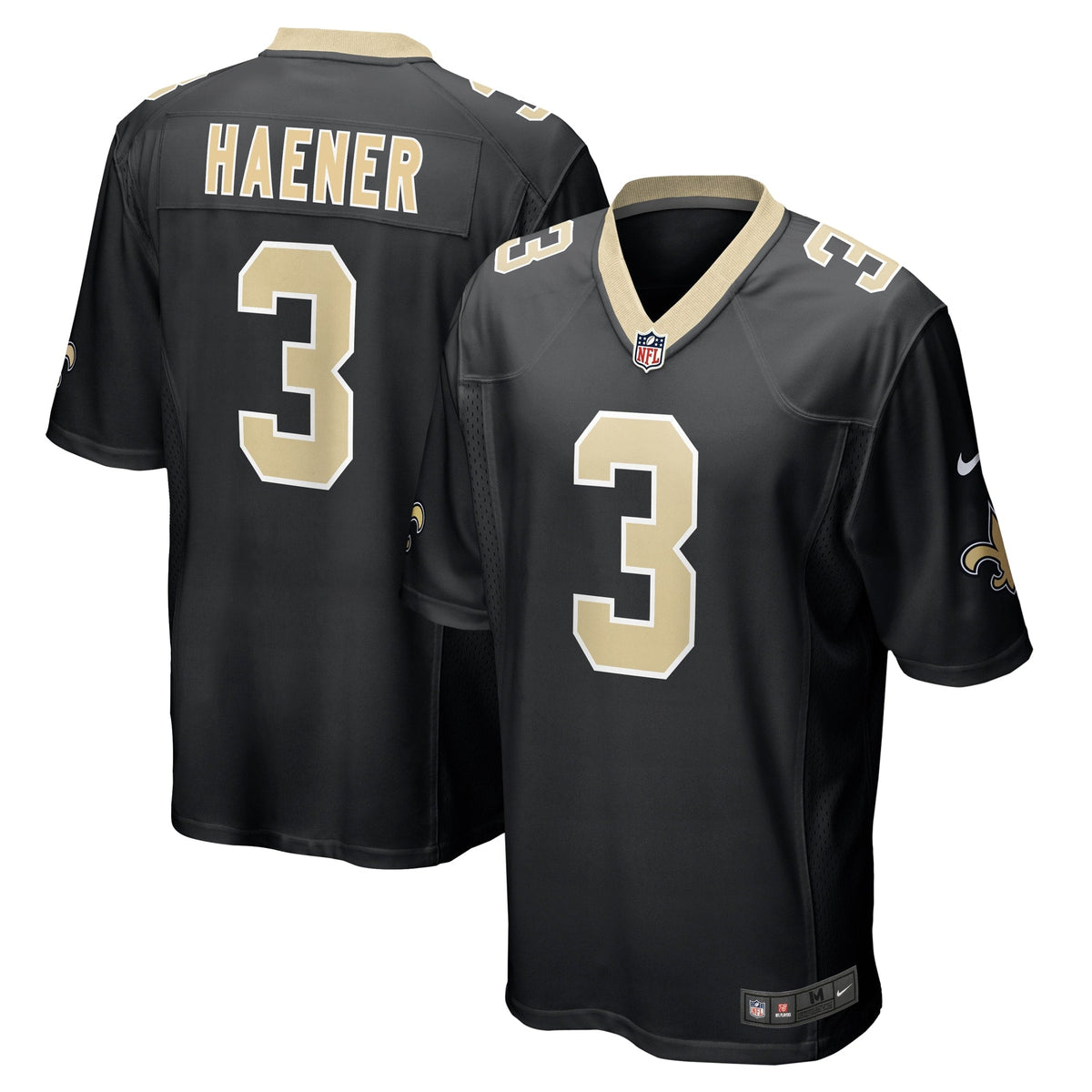 Jake Haener New Orleans Saints Nike Team Game Jersey - Black football jersey product view 1